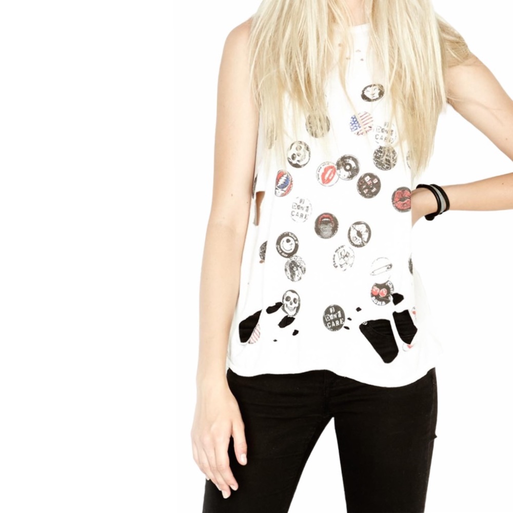 Lauren Moshi ☻︎ Roxanne Pins Vintage Destroyed Muscle Tee T Shirt ☻︎ with Holes - Picture 3 of 17